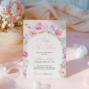 Invitation Baby In Bloom Fleurs Rose Pâle Arche Baby Shower