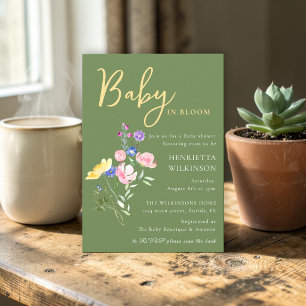Invitation Baby in Bloom Floral Baby Shower Vert sauge