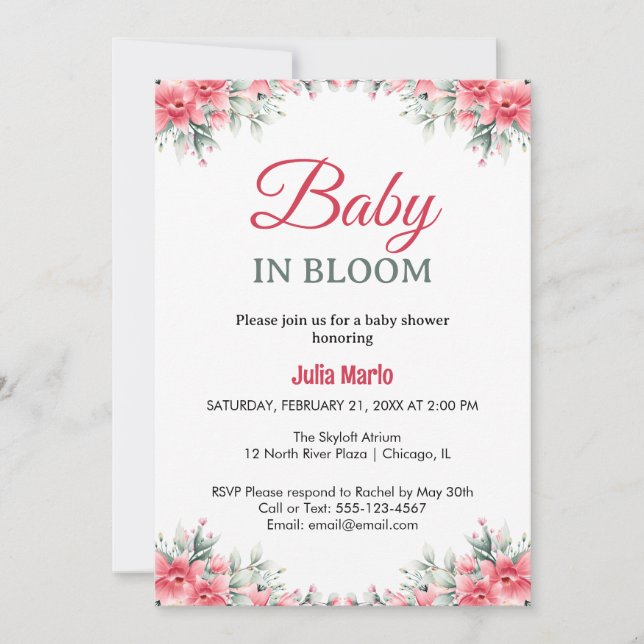 Invitation Baby in Bloom floral lilies girl baby shower (Devant)