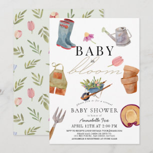 Invitation Baby in Bloom Gardening Tools Baby shower virtuel