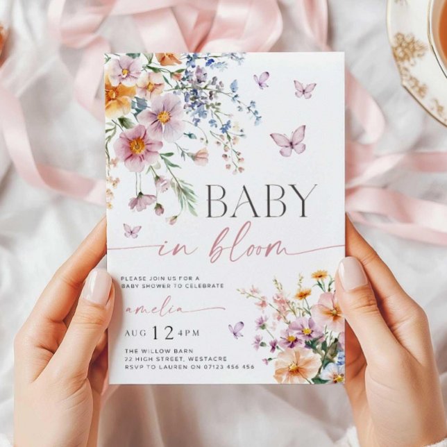 Invitation Baby in Bloom Invitation, Baby shower Fleur sauvag (Créateur téléchargé)
