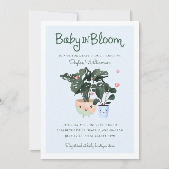 Invitation Baby in Bloom Mother & Baby Boy Poted Plantes (Devant)