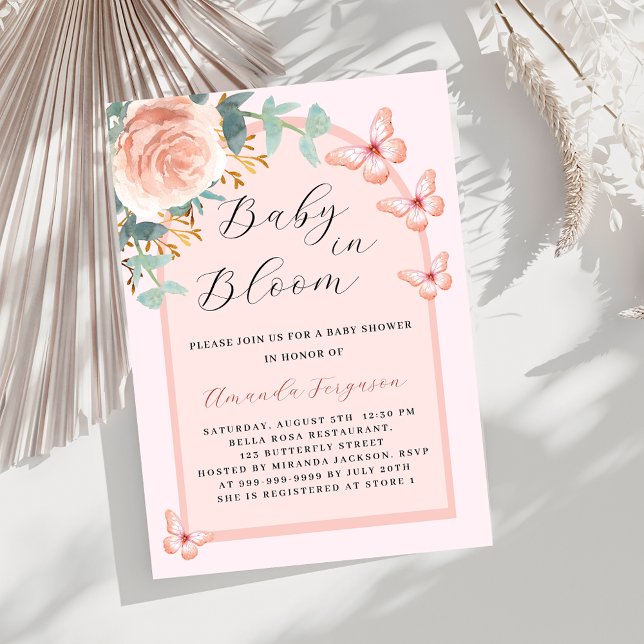 Invitation Baby in Bloom rose papillon Baby shower arc (Créateur téléchargé)