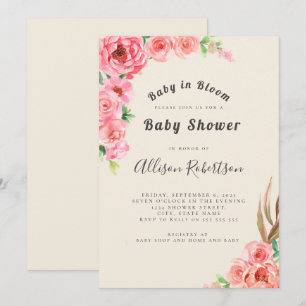 Invitation Baby In Bloom Rose Poussiéreuse Fleurie Baby Showe