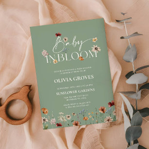 Invitation Baby in Bloom Sage Green Baby shower Fleur sauvage