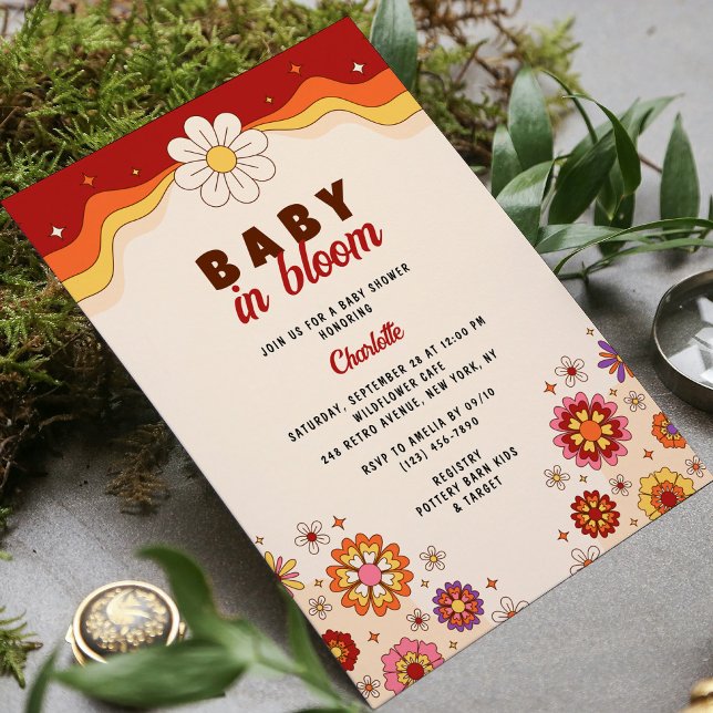 Invitation Baby In Bloom Super Retro Hippie Fleurs (Créateur téléchargé)