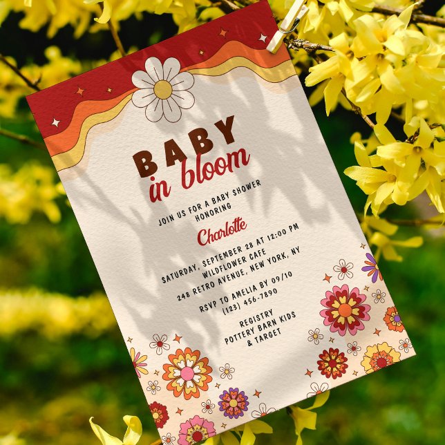 Invitation Baby In Bloom Super Retro Hippie Fleurs (Créateur téléchargé)
