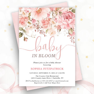 Invitation Baby in Bloom Watercolor Flowers Girl Baby Shower 
