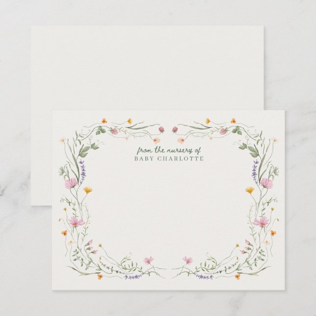 Invitation Baby in Bloom Wildflower Nursery Note Card (Devant / Derrière)