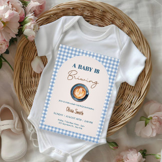 Invitation Baby is Brewing Coffee Baby Shower Blue Gingham 