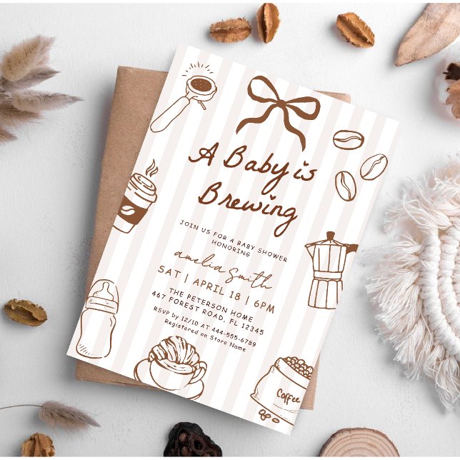 Invitation Baby is Brewing Hand Drawn Coffee Baby Shower (Créateur téléchargé)