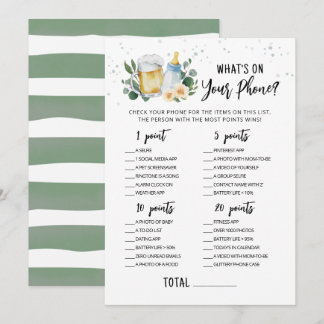 Invitation Baby Is Brewing What's On Your Phone Game Card