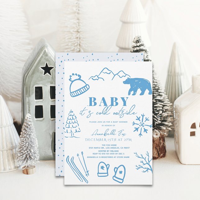 Invitation Baby It's Cold Outside Blue Ski Baby shower (Créateur téléchargé)