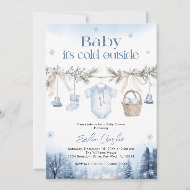 Invitation Baby it's Cold Outside Boy Baby Shower (Devant)