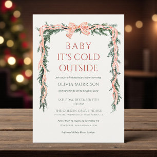 Invitation Baby It's Cold Outside Fête de Bébé au Ruban Rouge