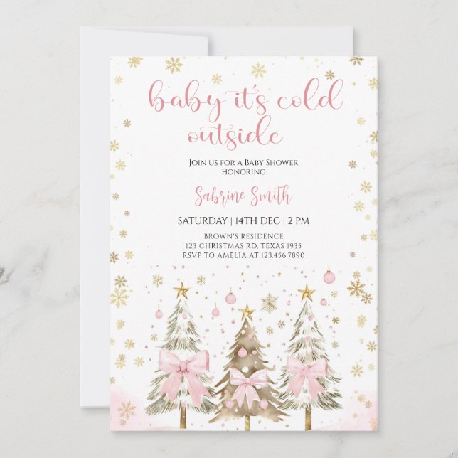 Invitation  Baby it's Cold Outside Pink Bow Baby Shower  (Devant)