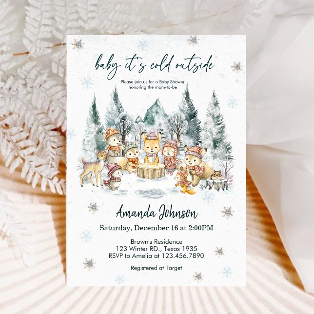 Invitation Baby It's Cold Outside Winter Forest Baby Shower (Créateur téléchargé)