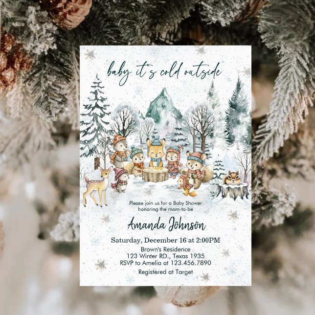Invitation Baby It's Cold Outside Winter Woodland Baby Shower (Créateur téléchargé)