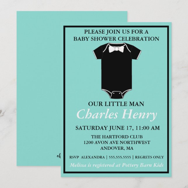 Invitation BABY Little Man Tuxedo Sprinkle Shower Party (Devant / Derrière)