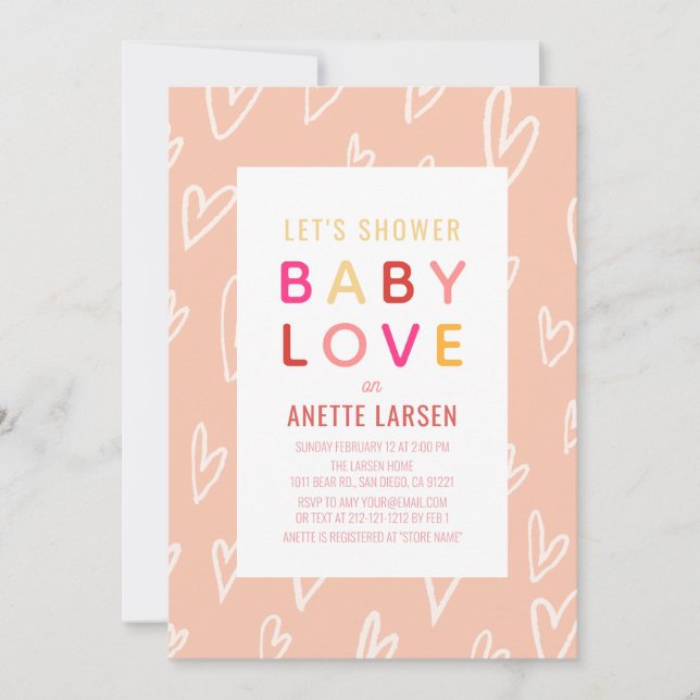 Invitation Baby Love Pink Hearts Saint Valentin Baby shower (Devant)