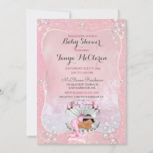 Invitation Baby Mermaid Ethnic Pink Shell Pearls