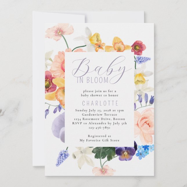 Invitation Baby Moderne En Fleur Baby shower Floral Lumineux (Devant)