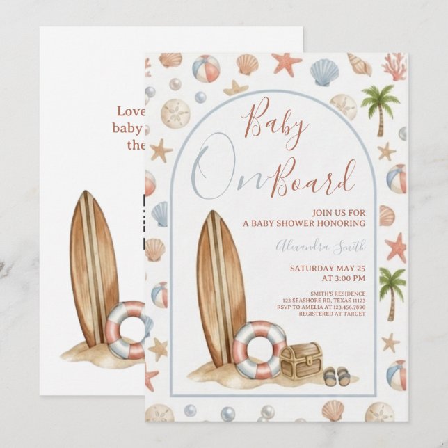 Invitation Baby On Board | Arch Frame Beach Baby Shower (Devant / Derrière)