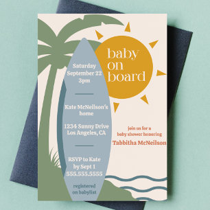 Invitation "Baby on board" Beach Surfing Ocean Baby shower