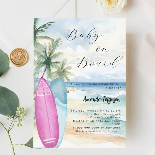 Invitation Baby on Board surf board fille garçon plage Baby s (Créateur téléchargé)