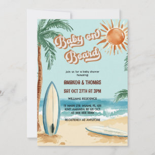 Invitation Baby On Board Surfboard Baby shower