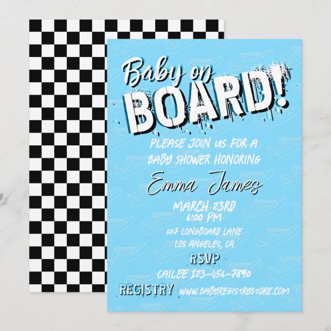 Invitation Baby on Skateboard Chaussures - Garçon - (Devant / Derrière)