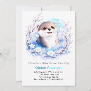 Invitation Baby Otter Blue Fleurs sauvages Baby shower garçon