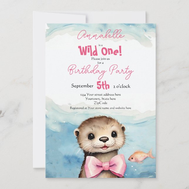 Invitation Baby Otter Wild One Girl Anniversaire (Devant)