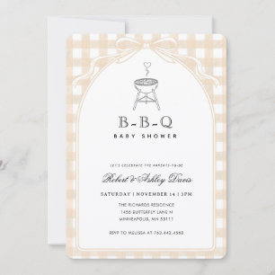 Invitation Baby Q Baby Shower à carreaux avec un élégant nœud