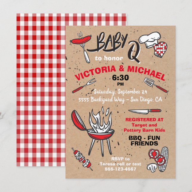 Invitation Baby Q Barbecue Douche Party (Devant / Derrière)