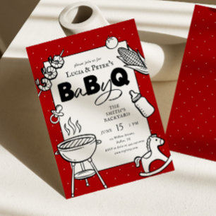 Invitation Baby-Q pour couples BBQ Rouge & Noir pour la Baby 