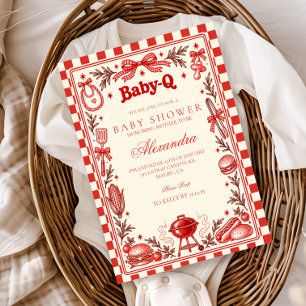 Invitation Baby-Q rétro à carreaux rouges Baby Shower