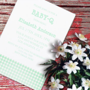 Invitation Baby-Q vert menthe à carreaux Baby Shower
