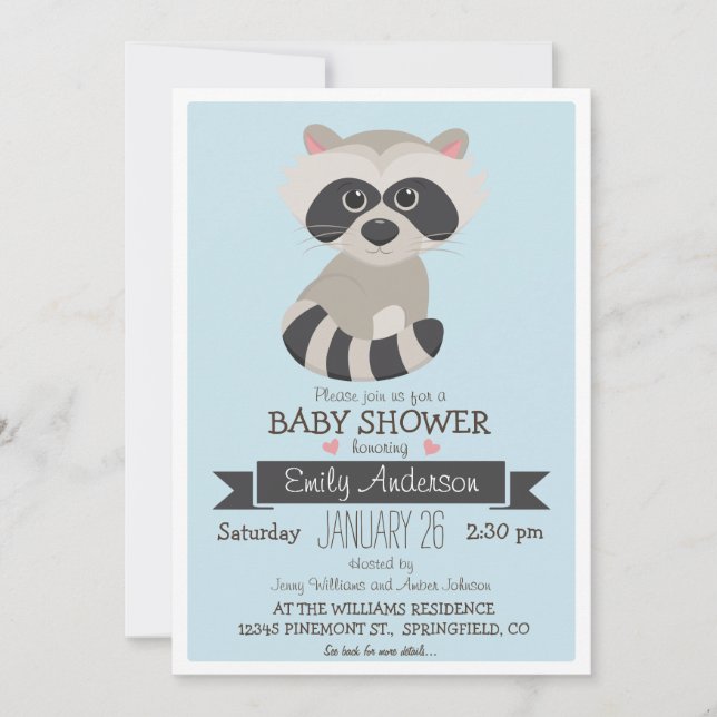 Invitation Baby Raccoon, Baby shower de bois ou arrosage (Devant)