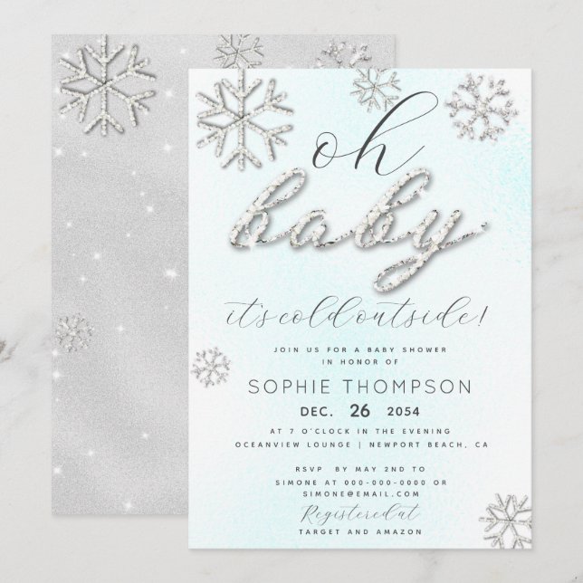 Invitation Baby Sa Froid Hors Rhinestones Parties scintillant (Devant / Derrière)
