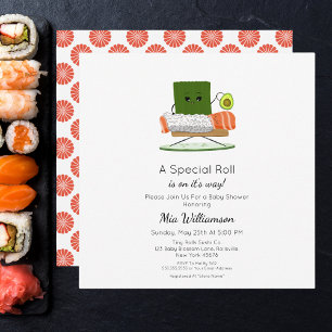 Invitation Baby-Shopping Kawaii : Thème Sushi et Rouleau de S