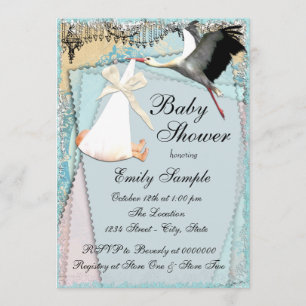 Invitation Baby-Shour de cigogne vintage