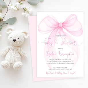 Invitation Baby-Show avec un élégant nœud rose