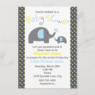 Invitation Baby Shower 2 éléphants à pois bleus