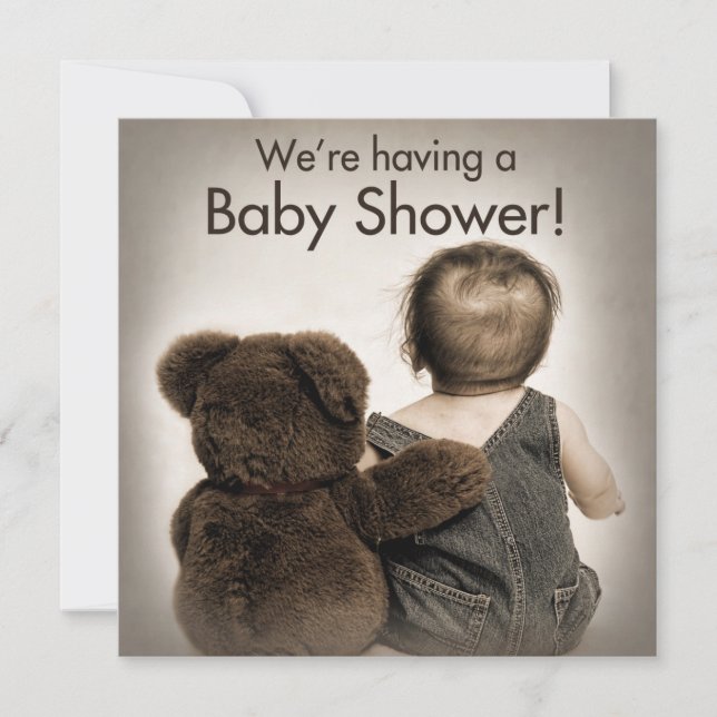 Invitation baby shower (2) - Ours en peluche et bé (Devant)