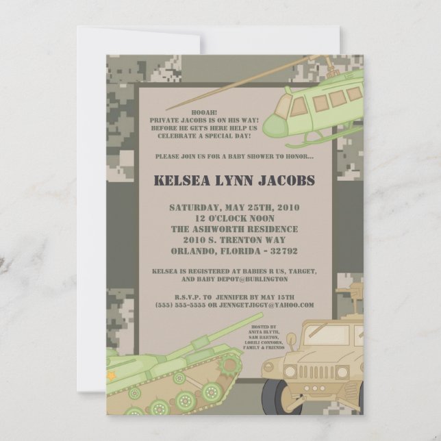 Invitation Baby shower 5x7 ARMÉE Camo ACU Imprimer (Devant)