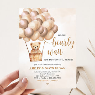 Invitation Baby shower à air chaud de l'ours Brown