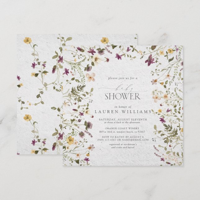Invitation Baby shower à arc Fleur sauvage floral (Devant / Derrière)