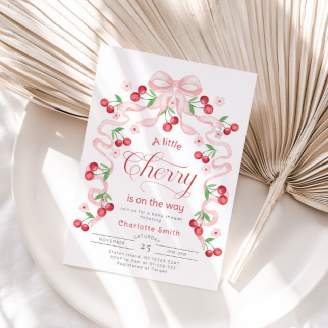 Invitation Baby shower à arc rose Little Cherry Girl (Créateur téléchargé)