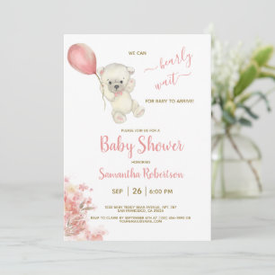 Invitation Baby shower à ballets roses de l'ours polaire Boho
